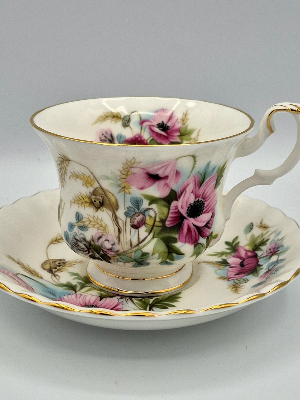 Royal Albert Harvest Poppy Tea Cup and Saucer with Gold Trim